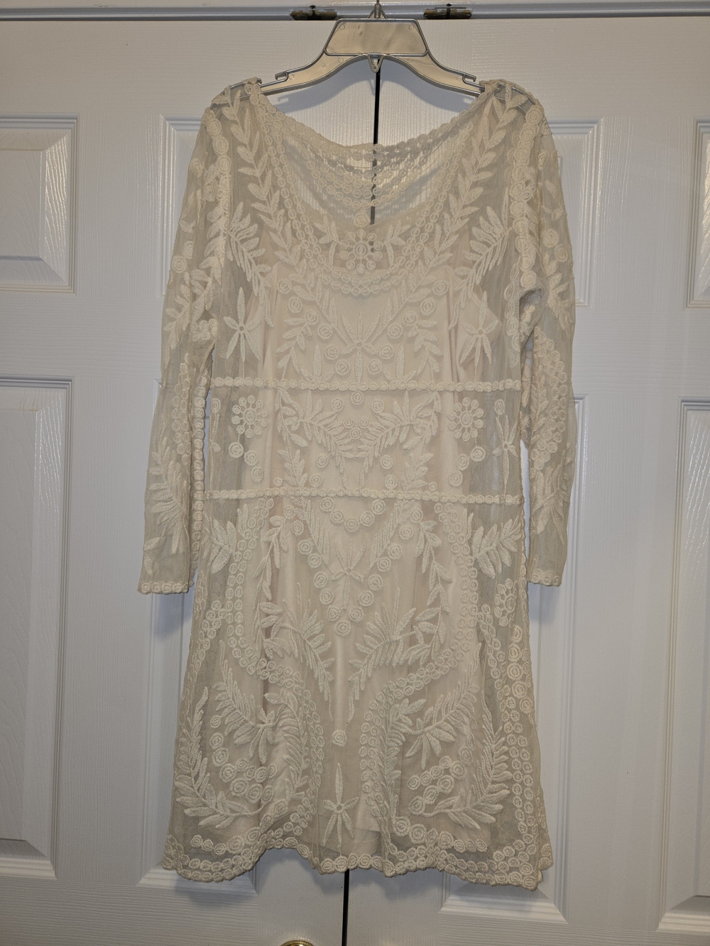 Express Cream Lace Embroidered Long Sleeve Dress